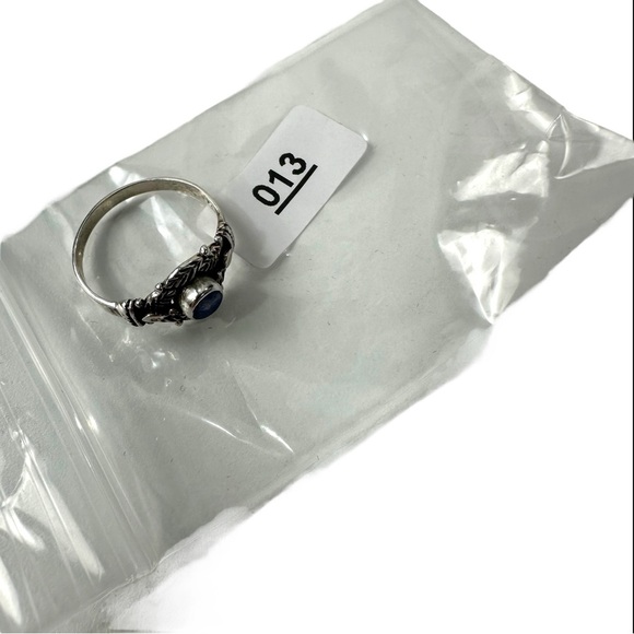 Vtg Sterling Silver Leaf Reposse Lapis Cabochon Band Ring Sz 9.25 Southwest Boho - Picture 15 of 15